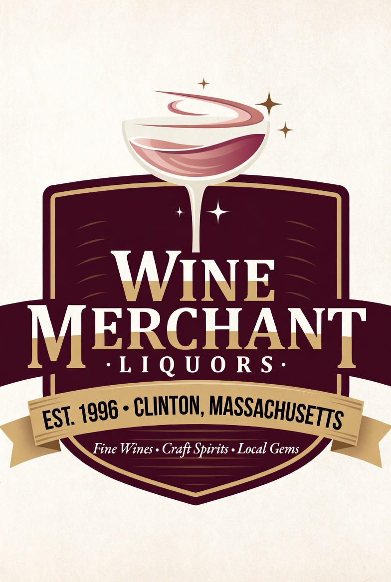 Wine Merchant Liquors crest, established 1996 in Clinton, Massachusetts